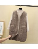 Women Long Vest Tops Sleeveless Winter Coat Gilet Femme   Jackets Faux Lamb Wool Thicken Chaleco Mujer Outerwear