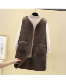 Women Long Vest Tops Sleeveless Winter Coat Gilet Femme   Jackets Faux Lamb Wool Thicken Chaleco Mujer Outerwear