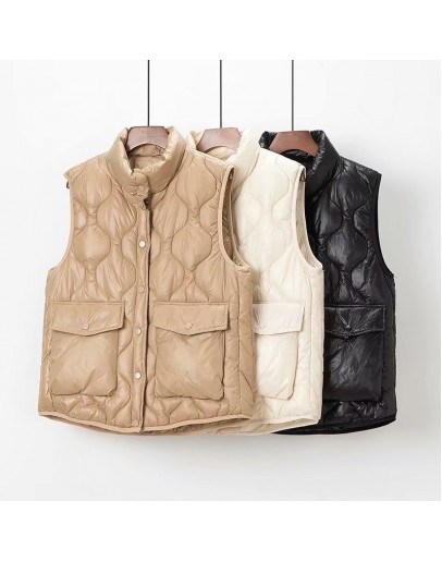 Winter Ladies  Down Cotton Vest Thick Cotton Puffer Vest Sleeveless Jacket Waistcoat Solid Keep Warm Top Chaleco Mujer