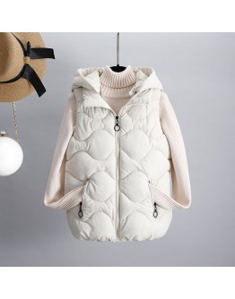  Casual Solid Color Women's Vest Cotton Hooded Thicken Down Coat Sleeveless Winter Vests For Women Buble Coat Plus Size 4XL