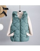  Casual Solid Color Women's Vest Cotton Hooded Thicken Down Coat Sleeveless Winter Vests For Women Buble Coat Plus Size 4XL