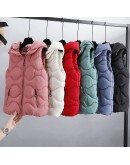  Casual Solid Color Women's Vest Cotton Hooded Thicken Down Coat Sleeveless Winter Vests For Women Buble Coat Plus Size 4XL