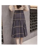  Autumn Winter Women Ruffles Plaid Skirts Womens  Asymmetrical Empire Steam Punk Skirt Mid-calf A-line Wool skirt