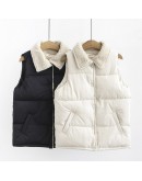 Winter Lamb Wool Collor Cotton Vest Women Short Sleeveless Buble Jacket Coat   Warm Waistcoat Outwear Clothes