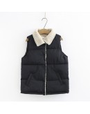 Winter Lamb Wool Collor Cotton Vest Women Short Sleeveless Buble Jacket Coat   Warm Waistcoat Outwear Clothes