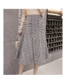  Autumn Winter Women Ruffles Plaid Skirts Womens  Asymmetrical Empire Steam Punk Skirt Mid-calf A-line Wool skirt