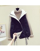 Stand Collar Women Winter Vests  Short Vest Cotton Padded Jacket Sleeveless Female Black Waistcoat Vest Oversized