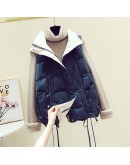 Stand Collar Women Winter Vests  Short Vest Cotton Padded Jacket Sleeveless Female Black Waistcoat Vest Oversized