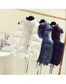 Stand Collar Women Winter Vests  Short Vest Cotton Padded Jacket Sleeveless Female Black Waistcoat Vest Oversized