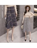  Autumn Winter Women Ruffles Plaid Skirts Womens  Asymmetrical Empire Steam Punk Skirt Mid-calf A-line Wool skirt