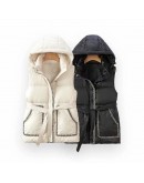 fall winter coat women vest jacket with hood and pockets Sashes tank top chaleco para mujer belted winter puffer coat for women