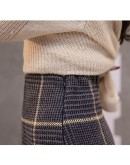  Autumn Winter Women Ruffles Plaid Skirts Womens  Asymmetrical Empire Steam Punk Skirt Mid-calf A-line Wool skirt