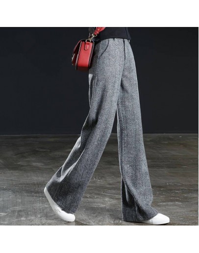  Winter Autumn Woolen Pants Women High Waist Loose Wide Leg Pants Thick Warm Wool Pant Woman Female Long Trousers Plus Size