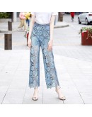 High Waist Wide Leg Denim Pants Women  Hollow Lace Patchwork Sweat Pants Streetwear Jeans Trousers pantalones de mujer