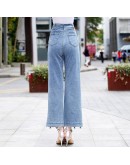 High Waist Wide Leg Denim Pants Women  Hollow Lace Patchwork Sweat Pants Streetwear Jeans Trousers pantalones de mujer