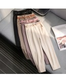  Winter Wool Pants women High Slim Waist Belted Harem Elegant Trousers Female Autumn Warm Women's Long Pants F201