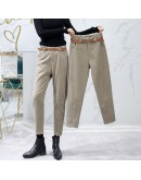  Winter Wool Pants women High Slim Waist Belted Harem Elegant Trousers Female Autumn Warm Women's Long Pants F201