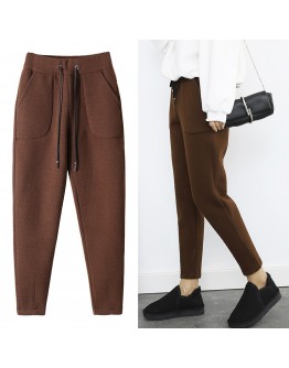 Autumn Winter Pants Warm Women Ankle Length Woolen Pant Thick High Waist Trousers Loose Work Lady Office Wear Harem Pants