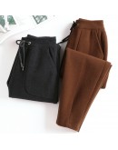 Autumn Winter Pants Warm Women Ankle Length Woolen Pant Thick High Waist Trousers Loose Work Lady Office Wear Harem Pants