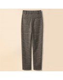 Nine-point Harem Pants Women's Autumn Winter   Retro High-waisted Casual Beaming Plaid Overalls Trousers