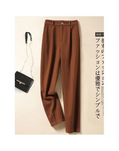 Woolen Pants Women Caramel Autumn Winter   High-waist Nine-point Suit Blazer Pants Loose Casual Harem Trousers