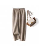 Khaki Retro Pattern Harem Pants Fall Winter High Waisted Woolen Suit Pants Loose Casual Straight Cropped Trousers Women