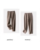 Khaki Retro Pattern Harem Pants Fall Winter High Waisted Woolen Suit Pants Loose Casual Straight Cropped Trousers Women