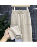 autumn winter thick warm pants women's high elastic waist loose casual mopping drape straight leg knit pants with pockets