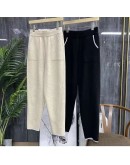 autumn winter thick warm pants women's high elastic waist loose casual mopping drape straight leg knit pants with pockets