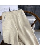 autumn winter thick warm pants women's high elastic waist loose casual mopping drape straight leg knit pants with pockets