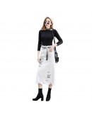 Women Front Hole Denim Skirt   Spring Summer Long Skirts High Waist Casual White Jeans Skirt Plus Size 5XL