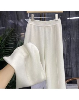 Cotton soft knit wide-leg pants women's high-waist spring autumn  loose straight casual sports pants winter trousers