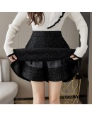  Tweed Woolen Skirt for Women High Waisted Fall Winter A-line Short Mini Skirts   Booty Mujer Faldas