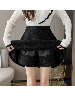  Tweed Woolen Skirt for Women High Waisted Fall Winter A-line Short Mini Skirts   Booty Mujer Faldas