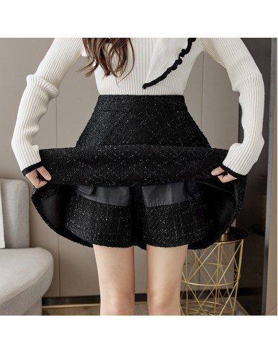  Tweed Woolen Skirt for Women High Waisted Fall Winter A-line Short Mini Skirts   Booty Mujer Faldas