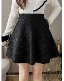  Tweed Woolen Skirt for Women High Waisted Fall Winter A-line Short Mini Skirts   Booty Mujer Faldas