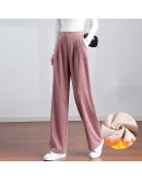 Long Wide Leg Corduroy Pants Women's Autumn Winter Thick Warm Fleece Trousers High Waisted Pink Pantalones De Mujer Plus Size