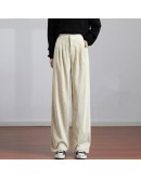 Long Wide Leg Corduroy Pants Women's Autumn Winter Thick Warm Fleece Trousers High Waisted Pink Pantalones De Mujer Plus Size