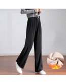 Long Wide Leg Corduroy Pants Women's Autumn Winter Thick Warm Fleece Trousers High Waisted Pink Pantalones De Mujer Plus Size