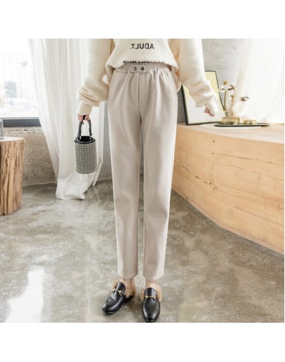 Autumn Winter Woolen Harem Pants Women Casual Radish Pants  Female High Elastic Waist Loose Trousers Capris Soft