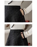  Tweed Woolen Skirt for Women High Waisted Fall Winter A-line Short Mini Skirts   Booty Mujer Faldas