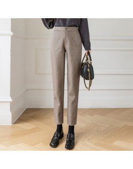 Herringbone Pattern Harem Pants Women  Autumn Winter High Waisted Woolen Suit Pants Loose Casual Pipe Office Trousers