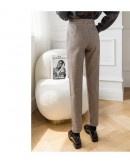 Herringbone Pattern Harem Pants Women  Autumn Winter High Waisted Woolen Suit Pants Loose Casual Pipe Office Trousers