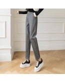 Herringbone Pattern Harem Pants Women  Autumn Winter High Waisted Woolen Suit Pants Loose Casual Pipe Office Trousers