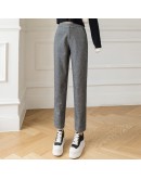 Herringbone Pattern Harem Pants Women  Autumn Winter High Waisted Woolen Suit Pants Loose Casual Pipe Office Trousers