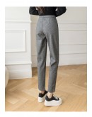 Herringbone Pattern Harem Pants Women  Autumn Winter High Waisted Woolen Suit Pants Loose Casual Pipe Office Trousers