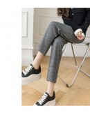 Herringbone Pattern Harem Pants Women  Autumn Winter High Waisted Woolen Suit Pants Loose Casual Pipe Office Trousers