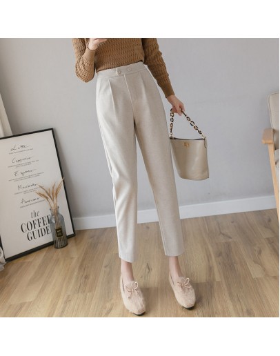 Autumn Winter Woolen Pants High Waisted Loose Harem Trousers High  Solid Pantalones de Mujer Ankle Length Pants