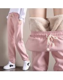 Women Harem Pants  Autumn Winter Thicken Lambskin Trousers Elastic High Waist Casual Pants Woman Warm Pants Large Size 3XL