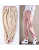 Women Harem Pants  Autumn Winter Thicken Lambskin Trousers Elastic High Waist Casual Pants Woman Warm Pants Large Size 3XL